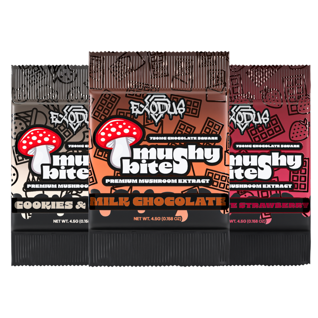 Mushy Bites Mushroom Chocolate Squares – 750mg (3 Flavors)