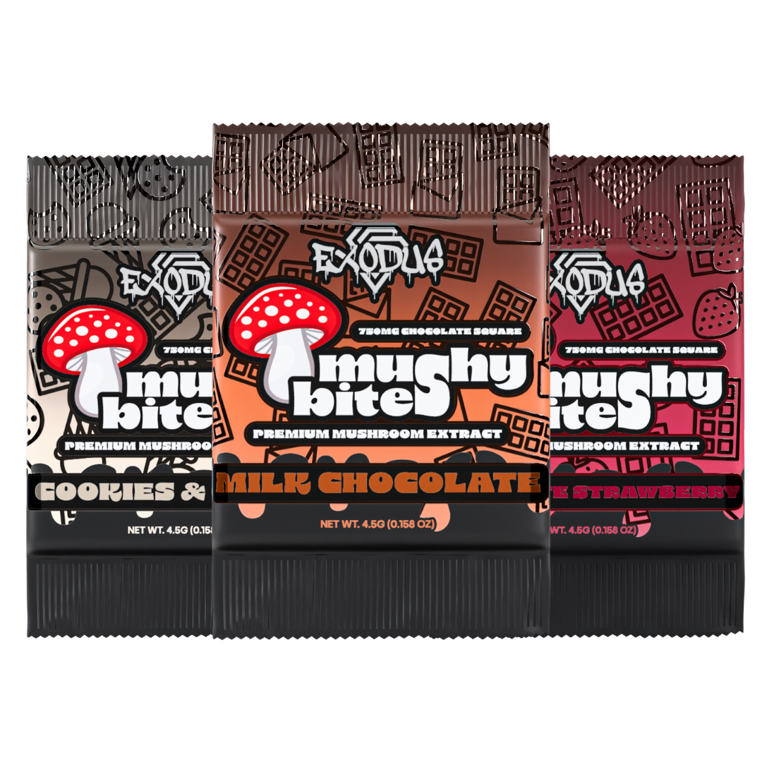 Mushy Bites Mushroom Chocolate Squares – 750mg (3 Flavors)