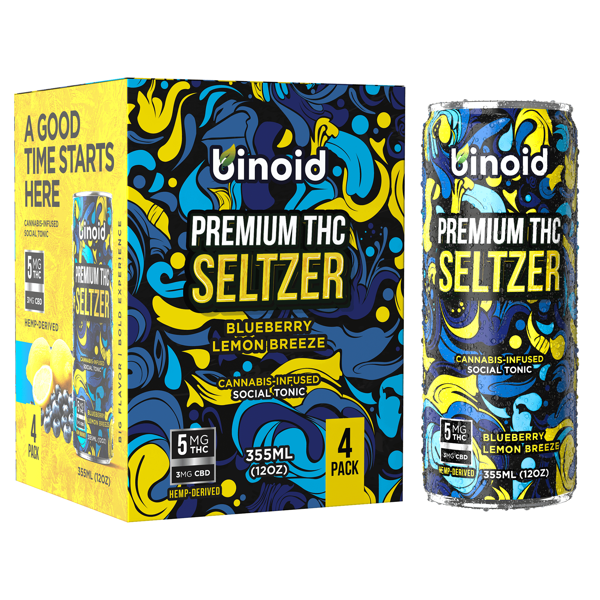 THC Seltzer – Good Vibes Cannabis Drink - 4 Pack (4 Flavors)