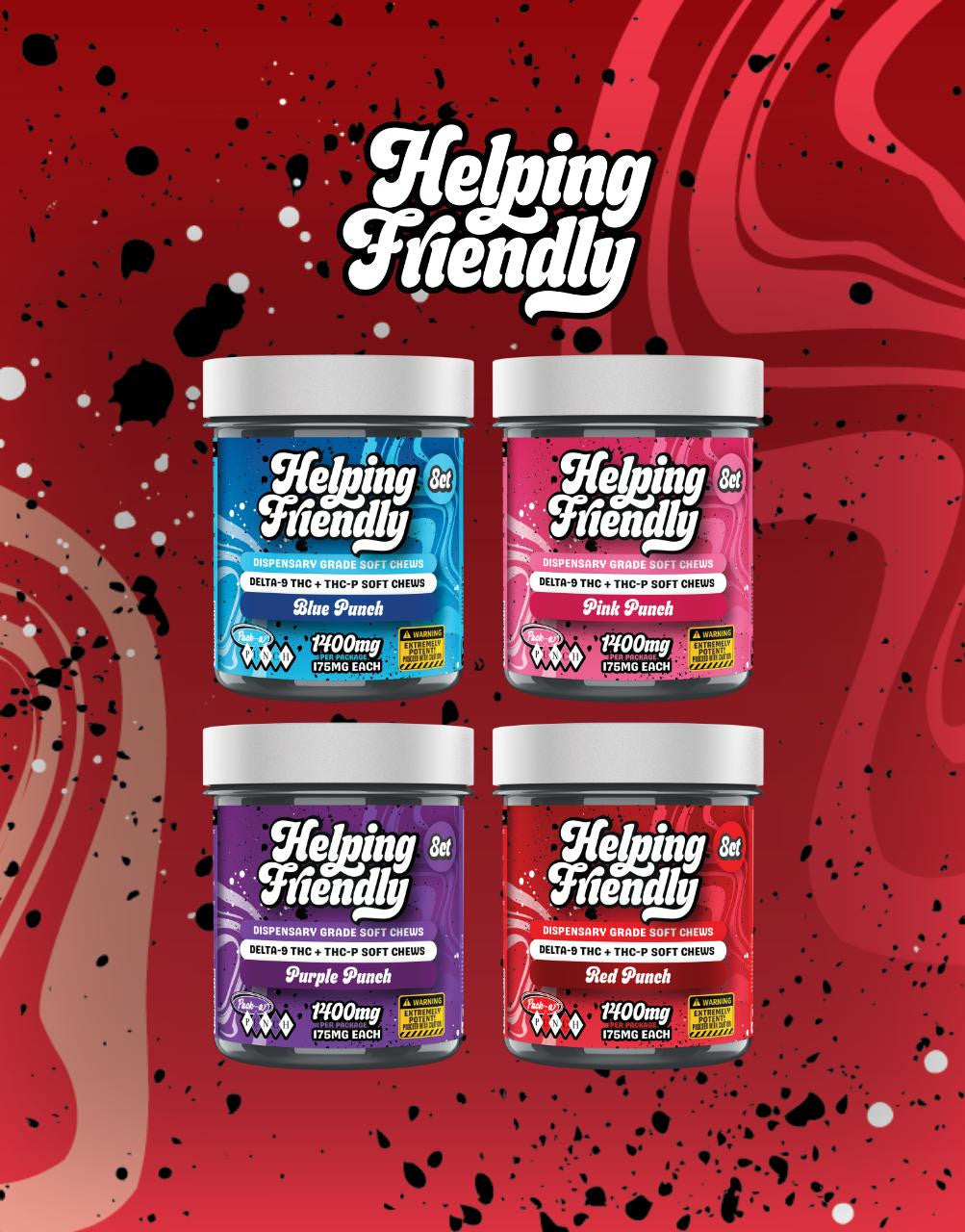 Helping Friendly 1400MG Dispensary Grade Pack-A-Punch Soft Chews Delta 9 + THC-P (3 Flavors)