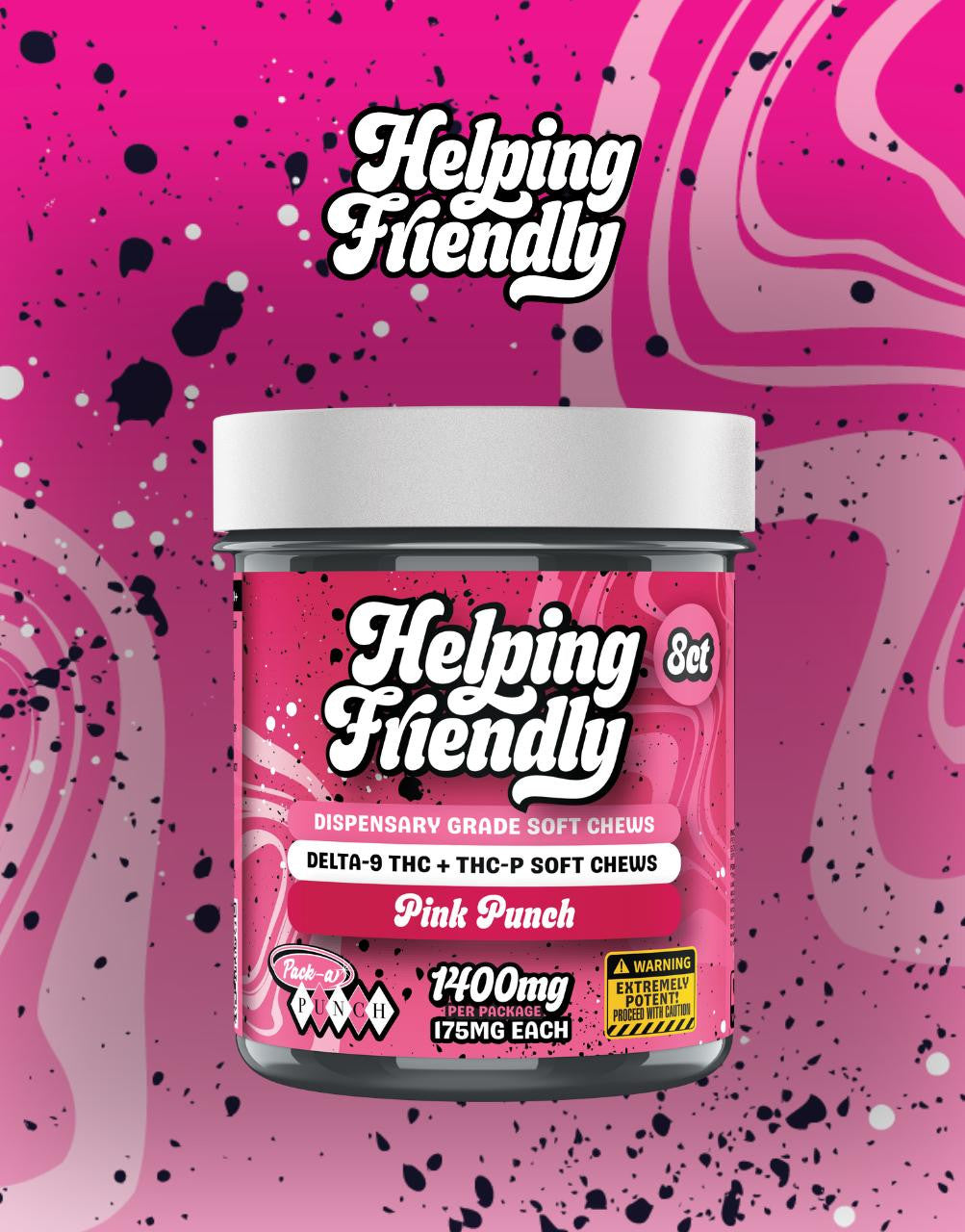 Helping Friendly 1400MG Dispensary Grade Pack-A-Punch Soft Chews Delta 9 + THC-P (3 Flavors)