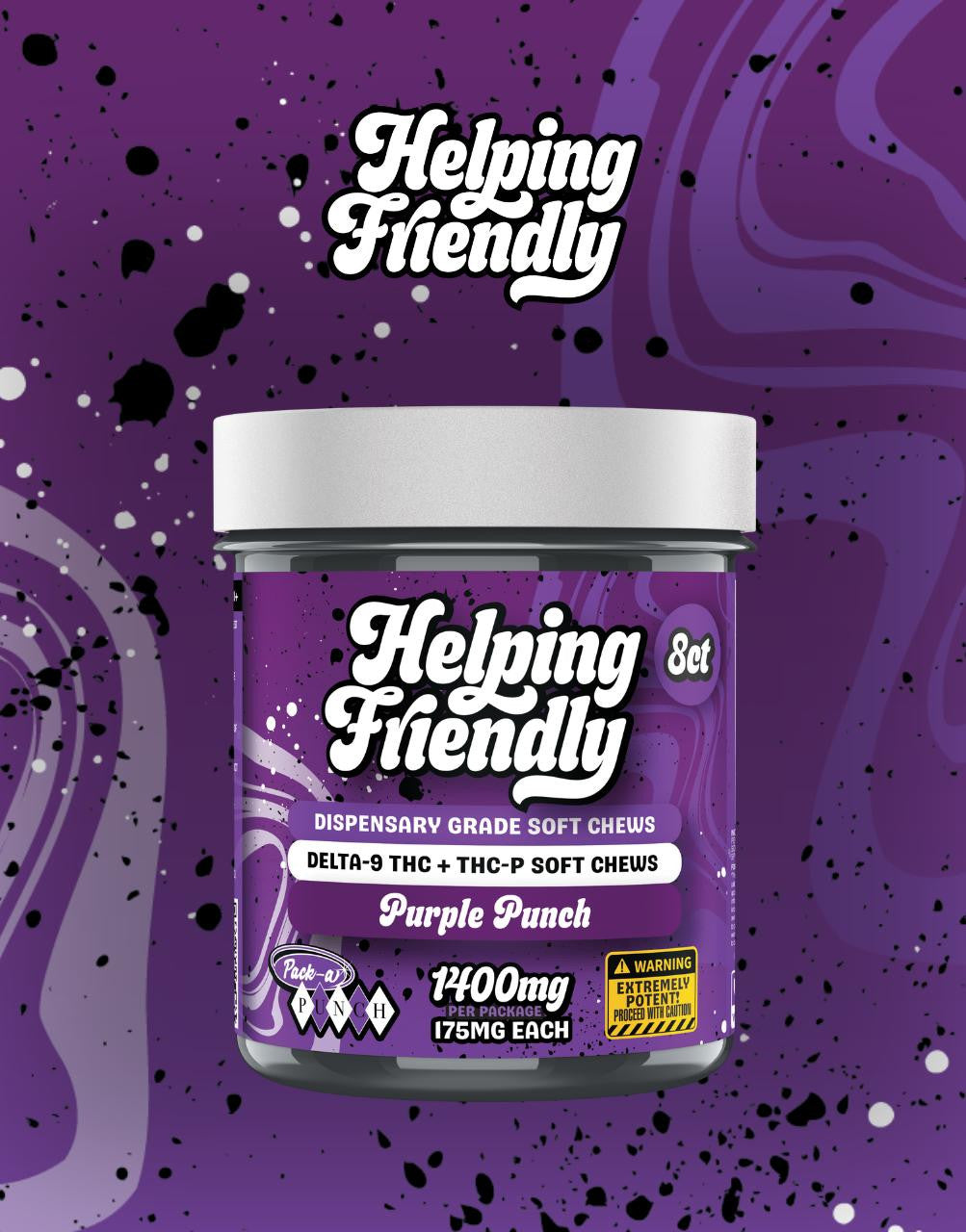 Helping Friendly 1400MG Dispensary Grade Pack-A-Punch Soft Chews Delta 9 + THC-P (3 Flavors)